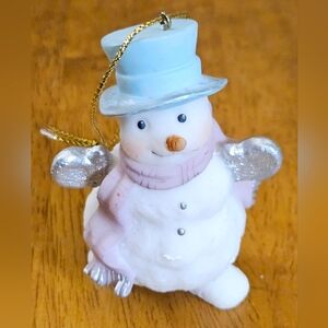 Vintage O'Well Christmas Tree Ornament Holiday Resin 3" Snowman Scarf Tophat